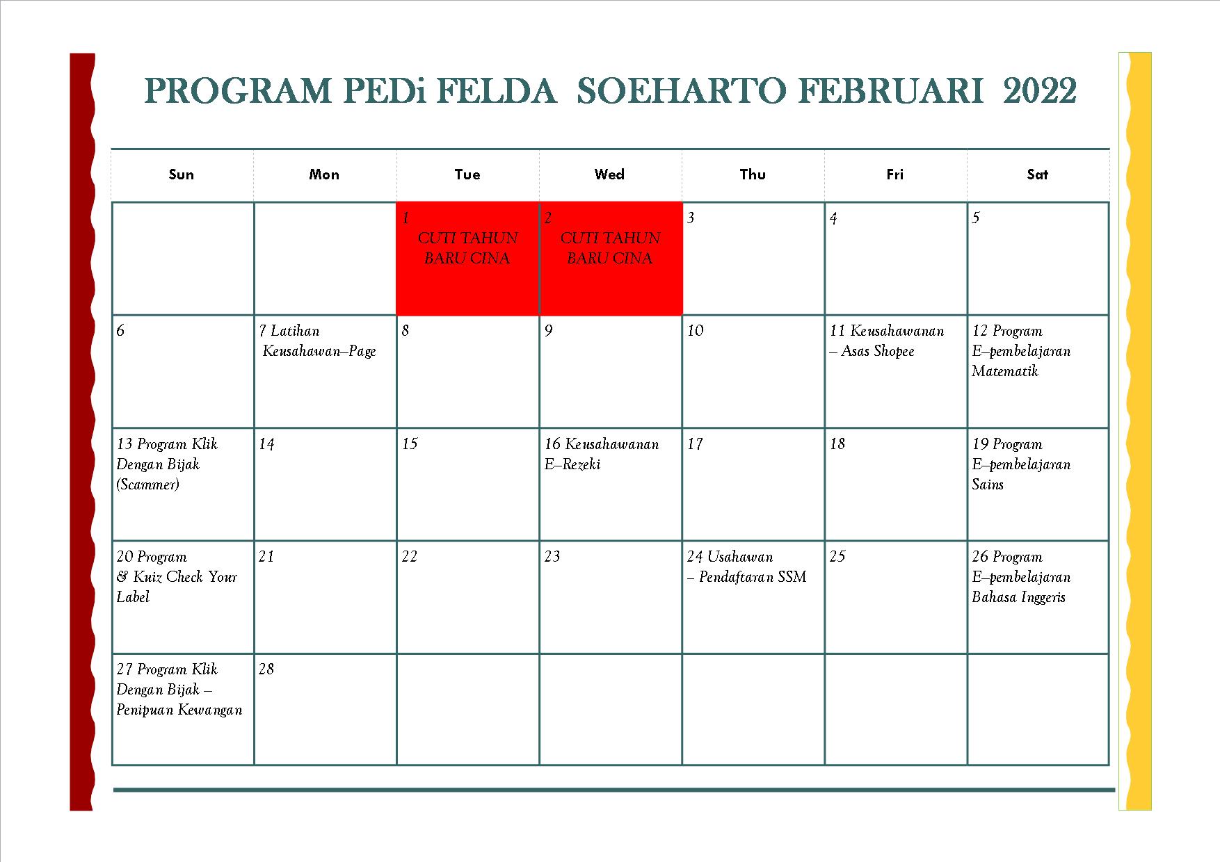 JADUAL BULAN FEBRUARI