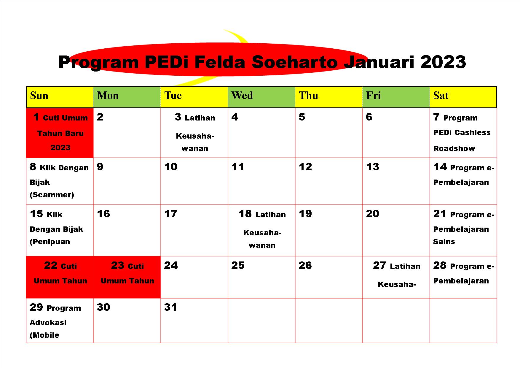 Jadual bulan 1 2023 2