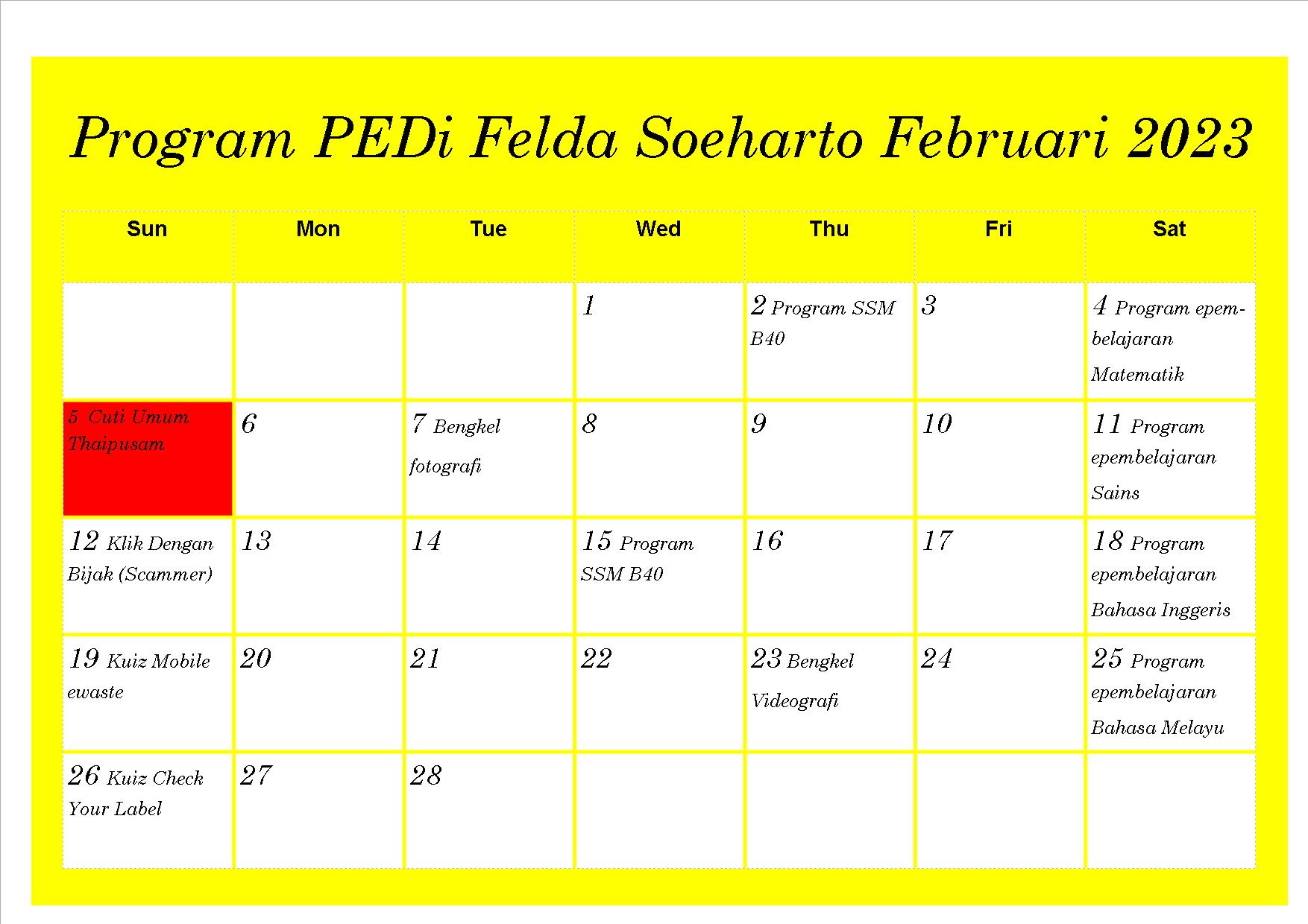 Jadual bulan 2 2023