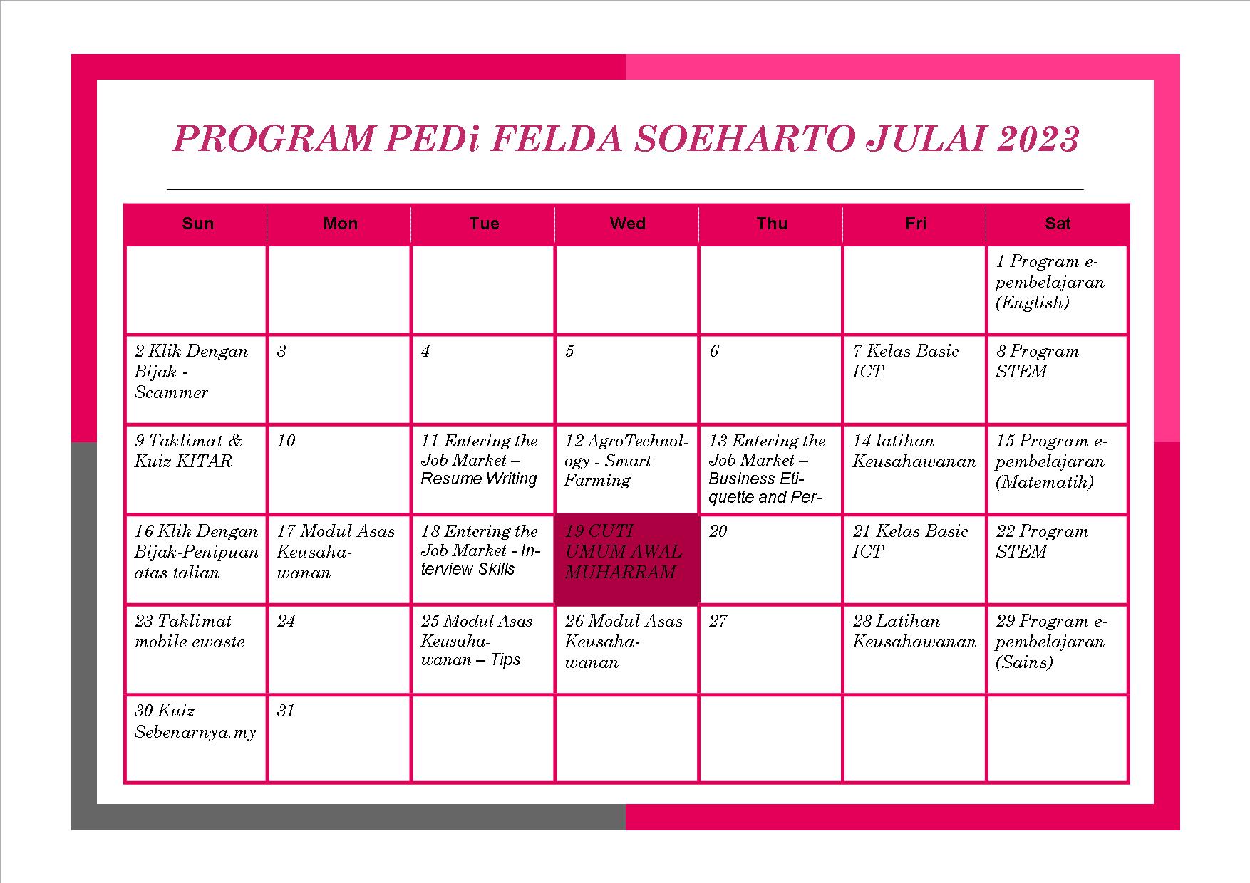 Jadual bulan julai