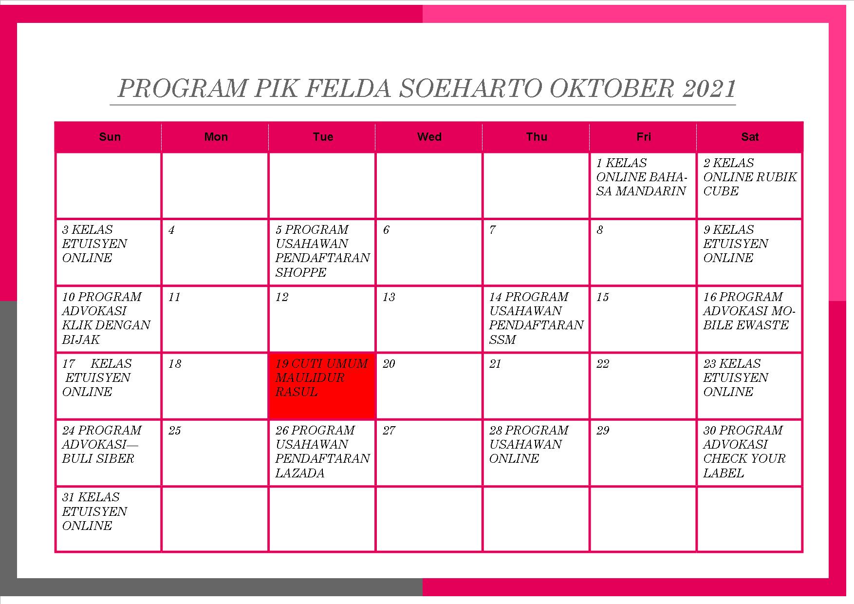 jadual bulan okt