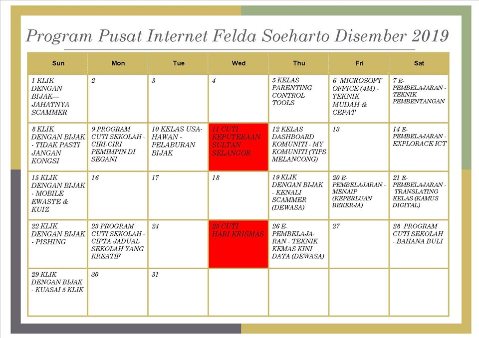 jadual dec 2019